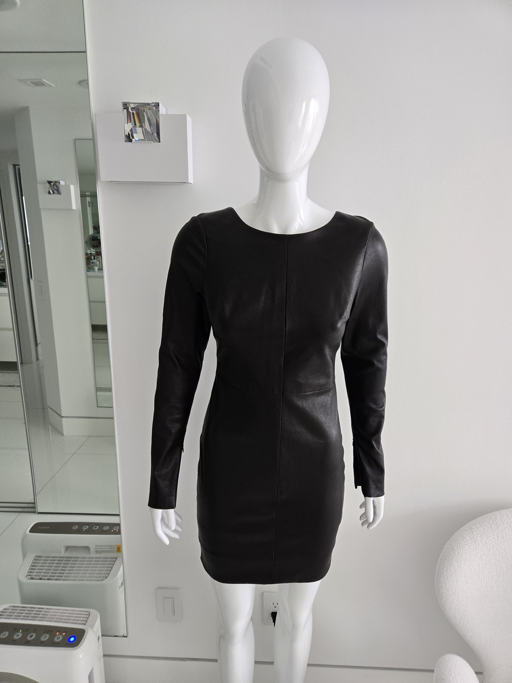 Robert Rodriguez Black Long-Sleeve Leather Bodycon Dress